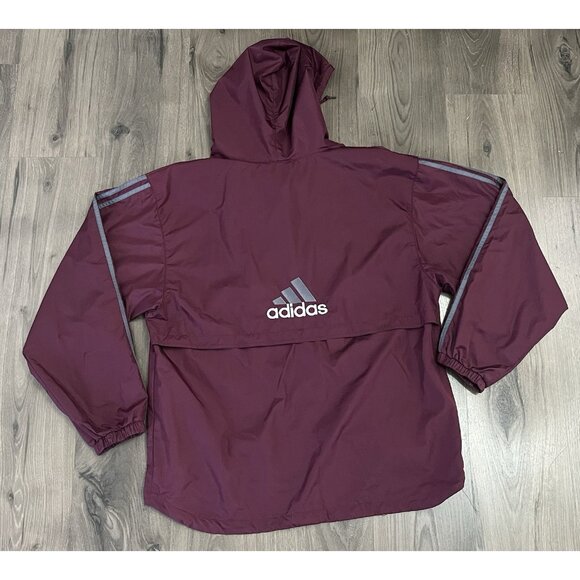 Vintage Adidas Windbreaker Jacket Mens Medium Maroon Hood Pullover Vented - Picture 6 of 8